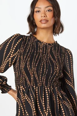 Spot Shirred Bodice Mini Dress