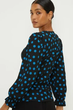 Spot Shirred Cuff Textured Long Sleeve Top