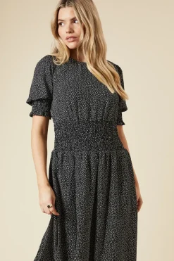 Spot Shirred Waist Maxi Dress