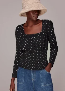 Spot Square Neck Shirred Top-