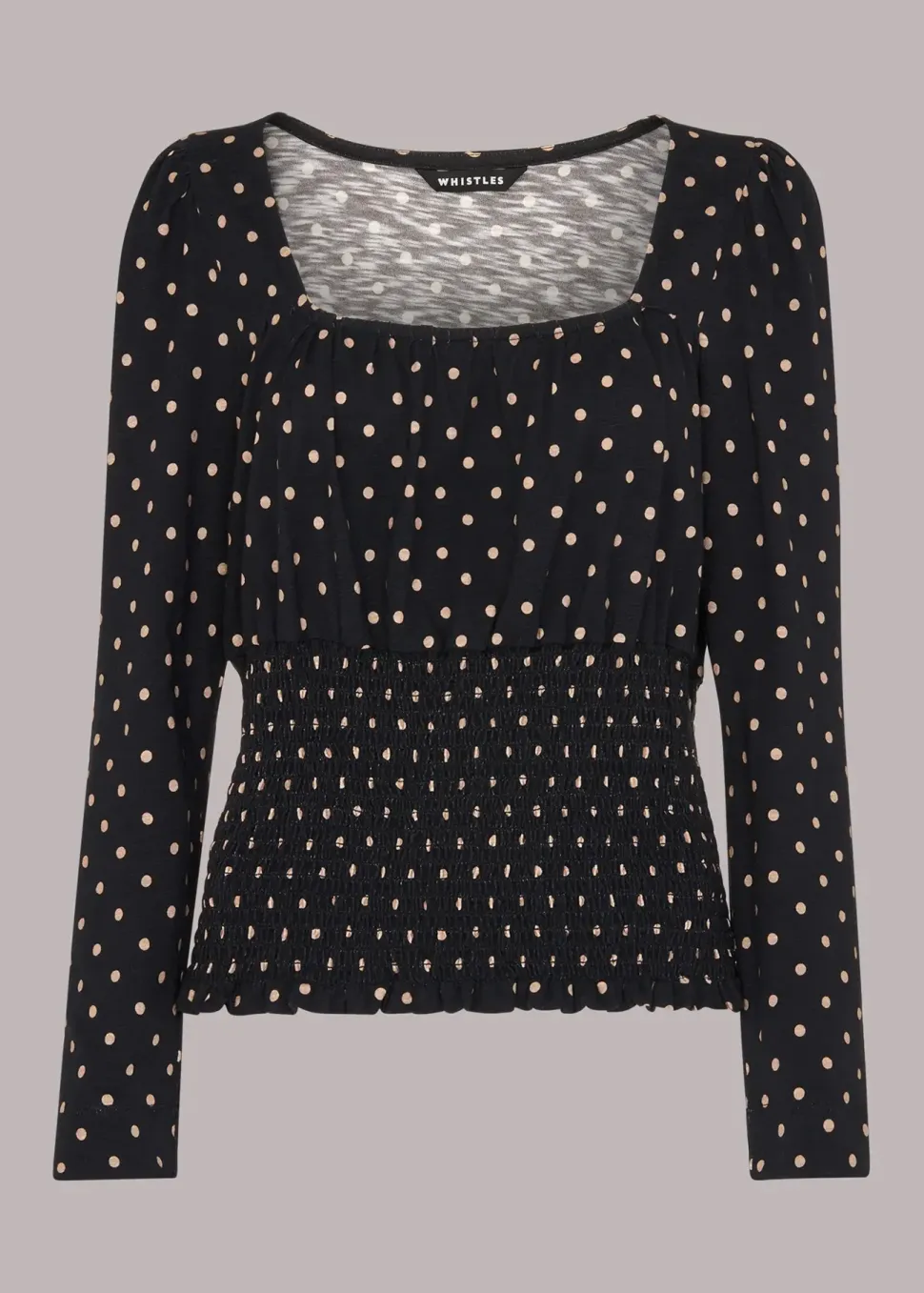 Spot Square Neck Shirred Top-