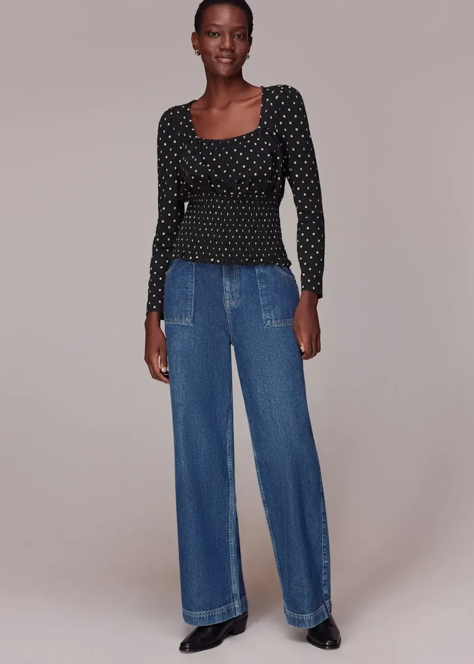 Spot Square Neck Shirred Top-