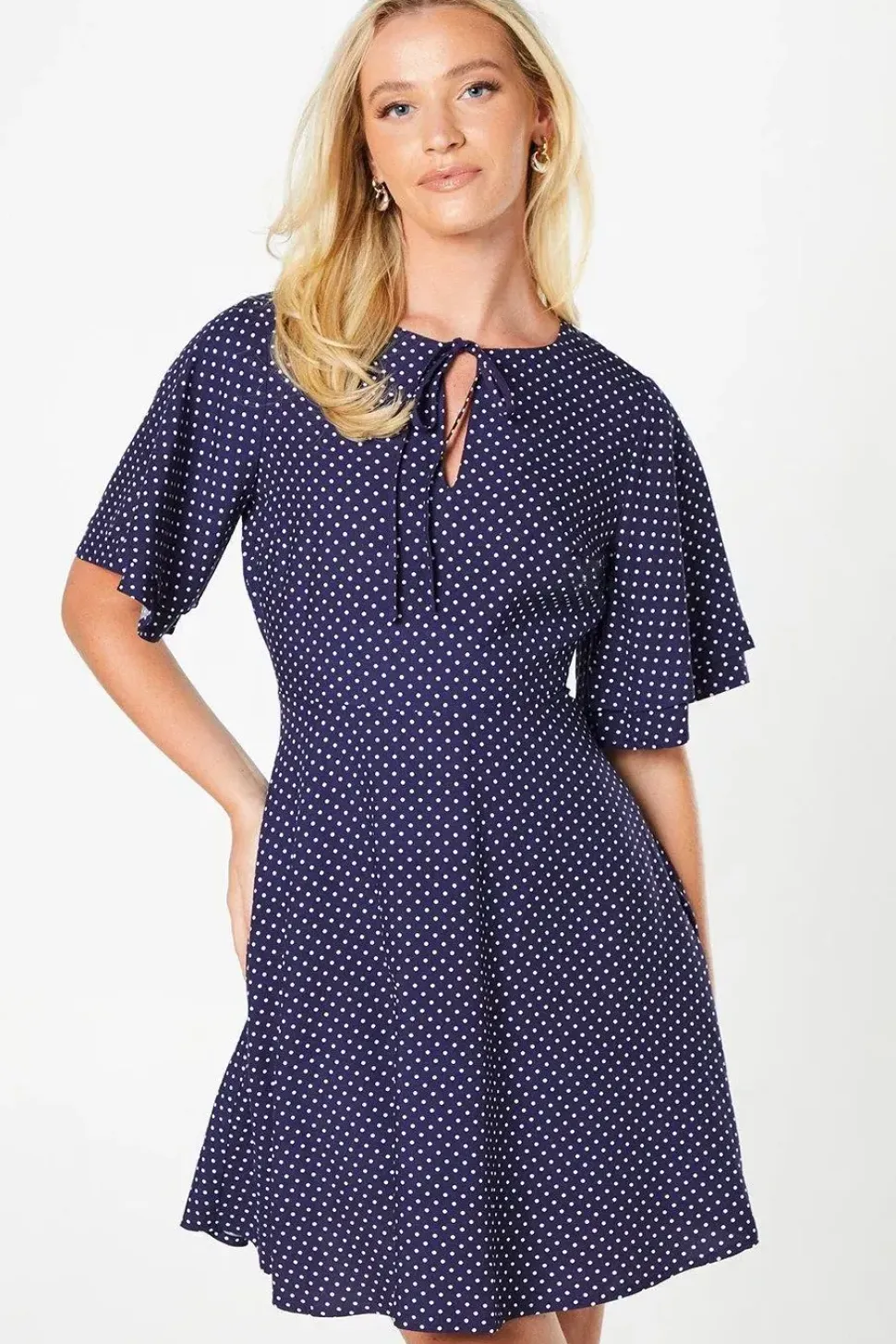 Spot Tie Front Mini Dress