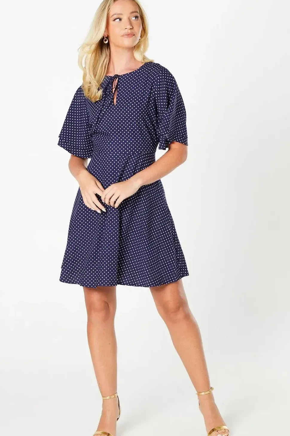 Spot Tie Front Mini Dress