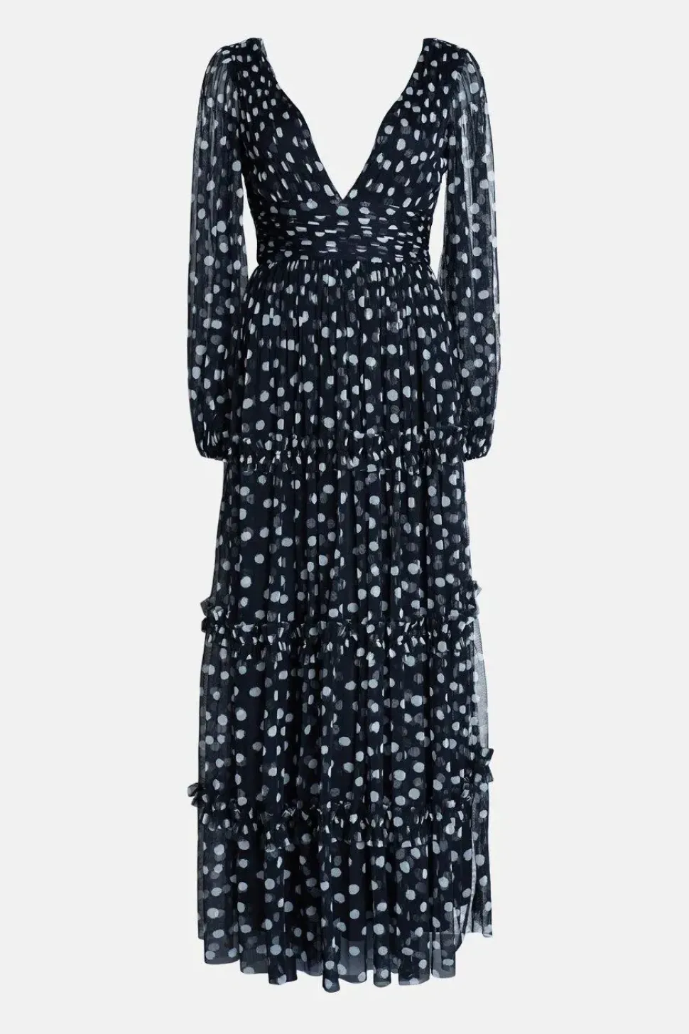 Spot Tulle Balloon Sleeve Tiered Maxi Dress