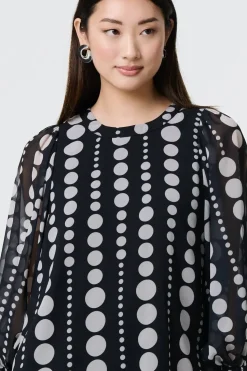 Spotty Print Semi Sheer Puff Sleeve Blouse