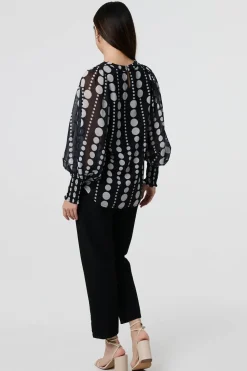 Spotty Print Semi Sheer Puff Sleeve Blouse