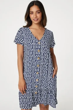 Spotty V-Neck Button Front Dress