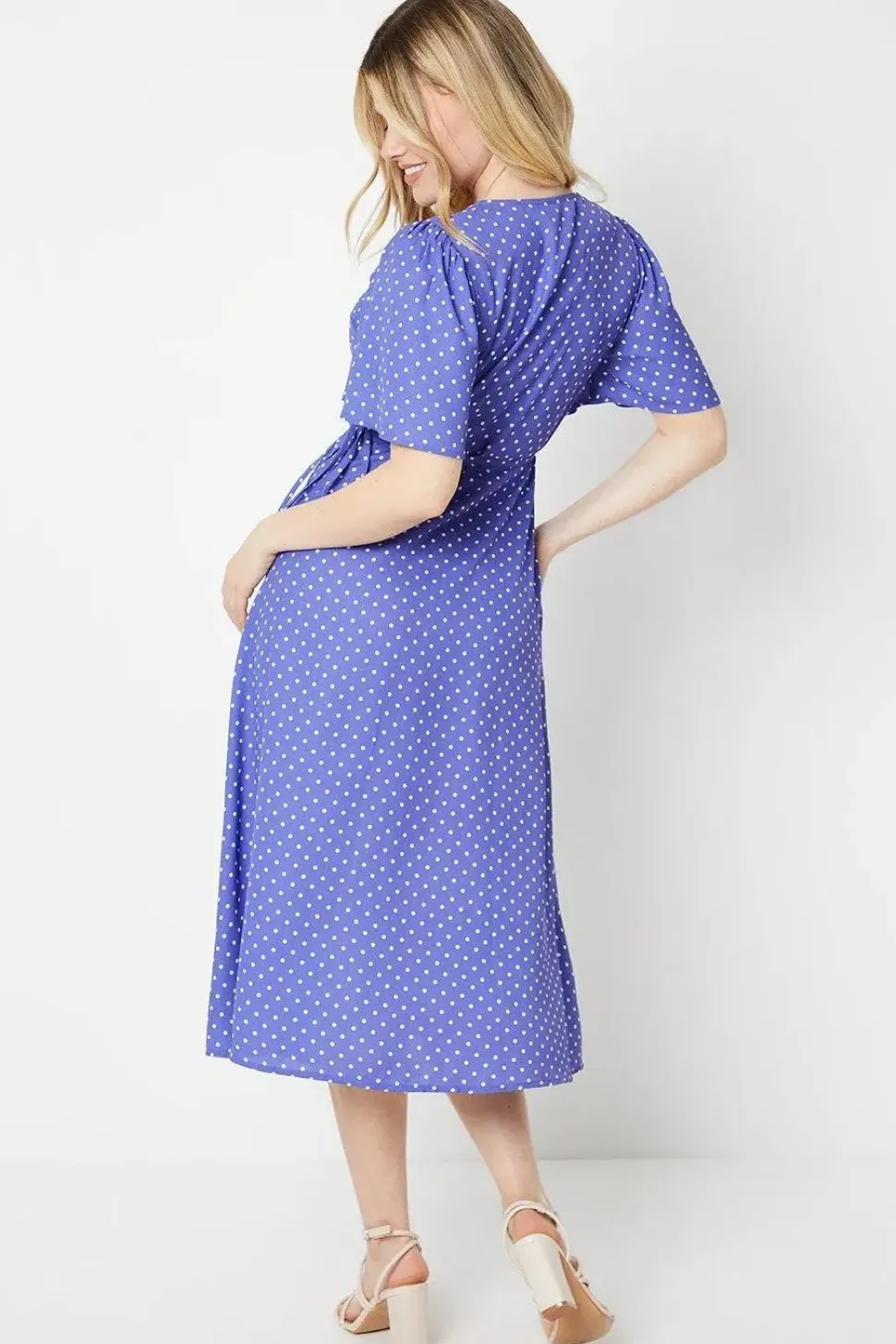 Spot Wrap Tie Side Angel Sleeve Midi Dress