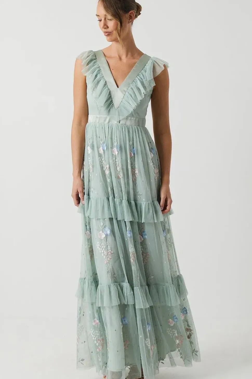 Spring Floral Tiered Mesh Bridesmaid Dress