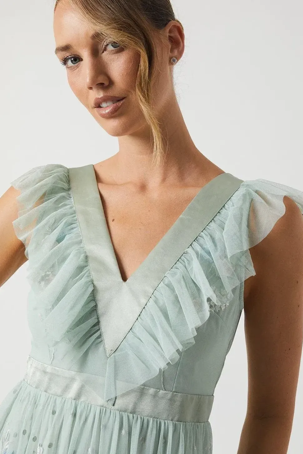 Spring Floral Tiered Mesh Bridesmaid Dress