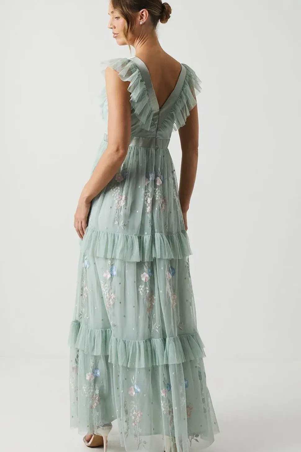 Spring Floral Tiered Mesh Bridesmaid Dress