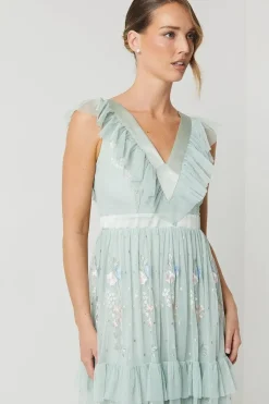 Spring Floral Tiered Mesh Bridesmaid Dress