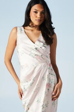Spring Posy Printed Satin Ruche Waist Bridesmaids Dress