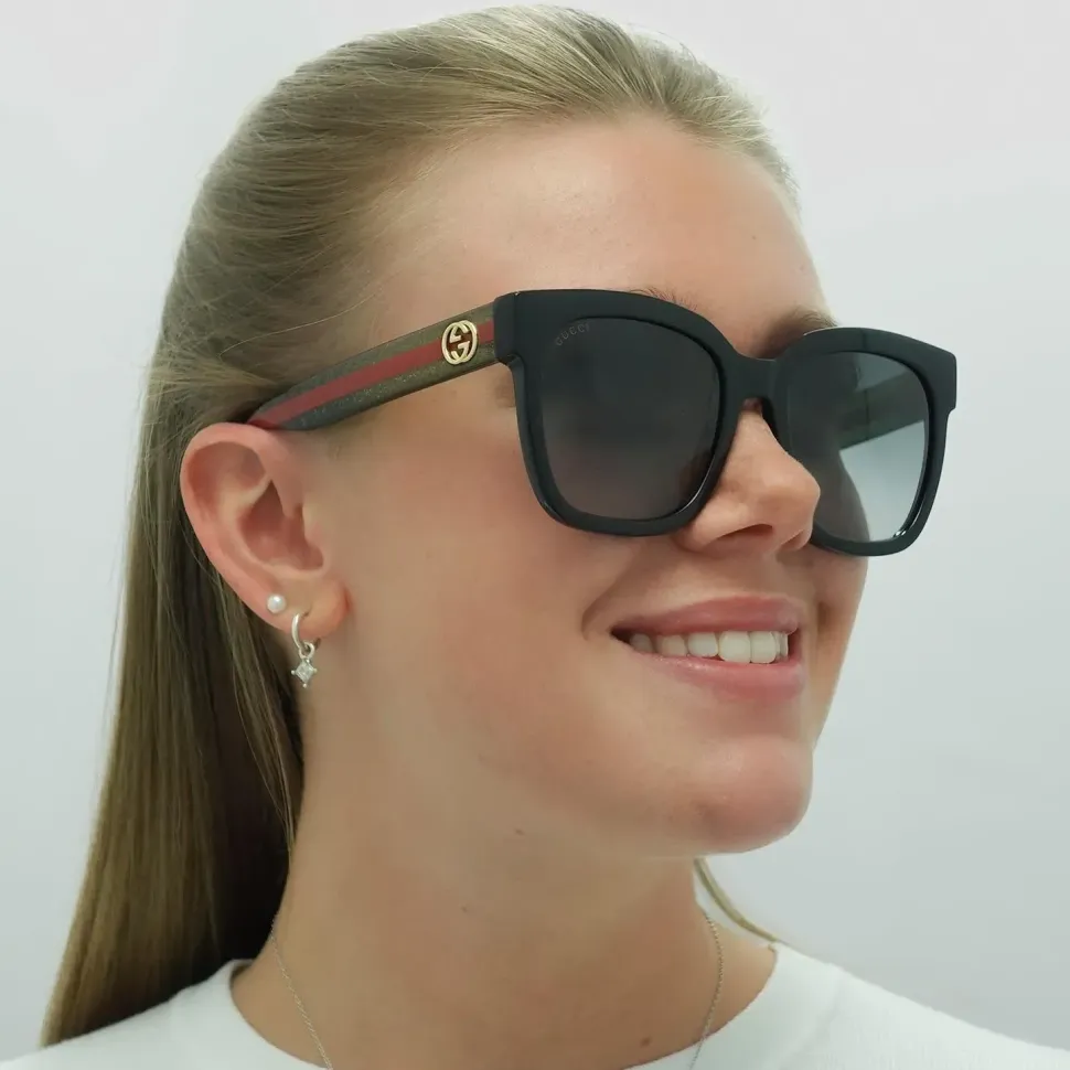 Square Black With Green and Red Glitter Grey Gradient GG0034SN Sunglasses