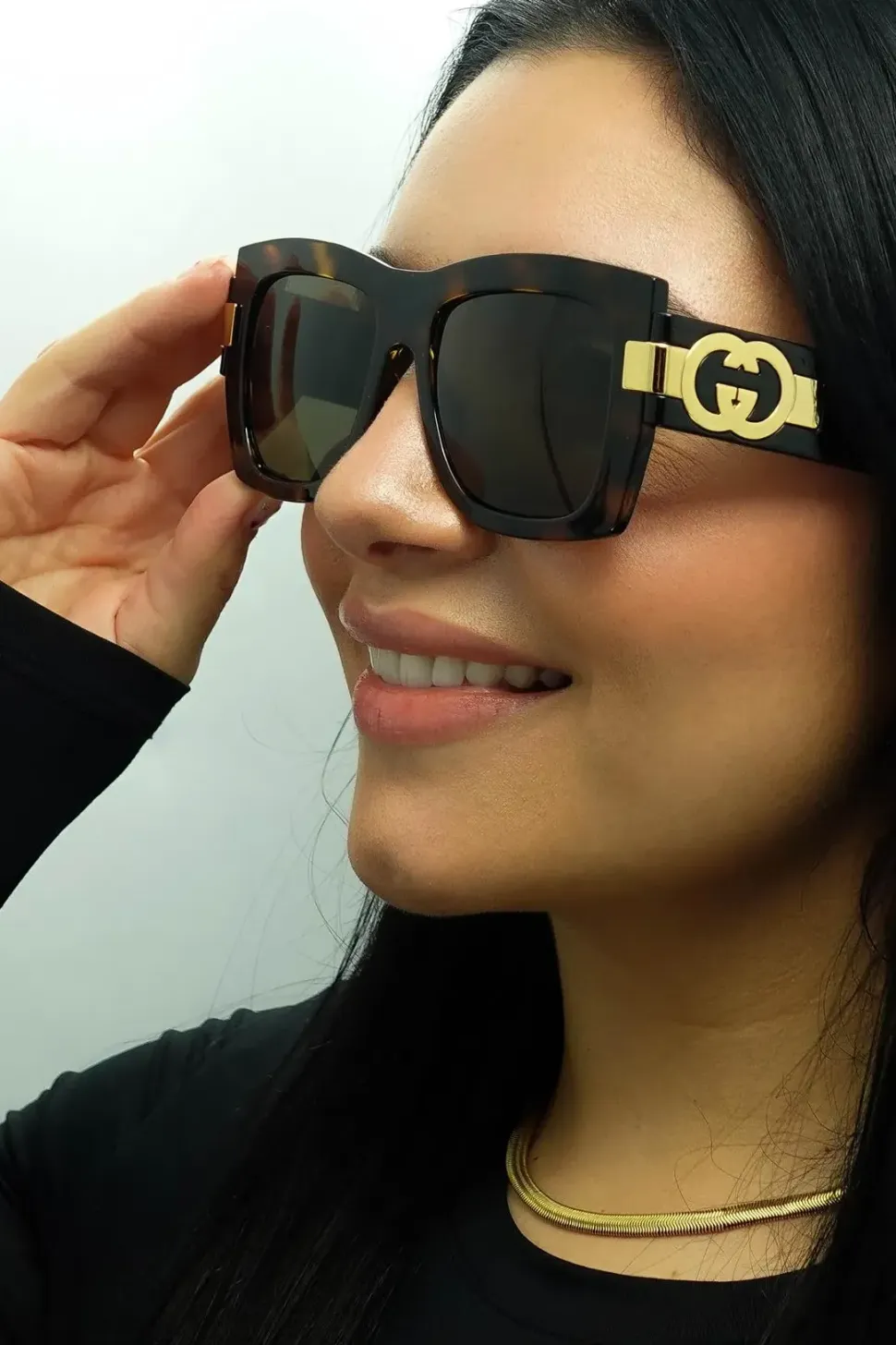 Square Dark Havana with Gold Brown GG1688S