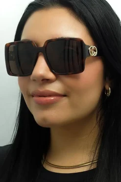 Square Dark Havana with Gold Dark Brown GG1692S