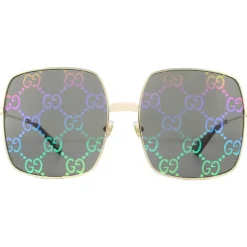 Square Gold Grey with Multicolour Gradient Mirror GG0414S Sunglasses
