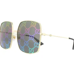 Square Gold Grey with Multicolour Gradient Mirror GG0414S Sunglasses