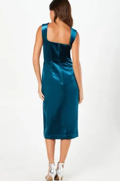 Square Neck Bonded Velvet Pencil Dress