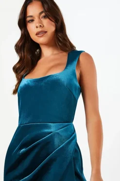 Square Neck Bonded Velvet Pencil Dress