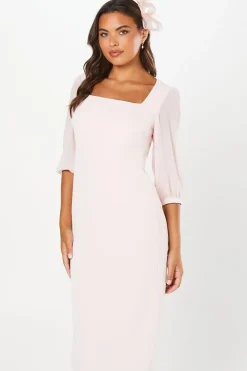 Square Neck Contrast Sleeve Pencil Dress