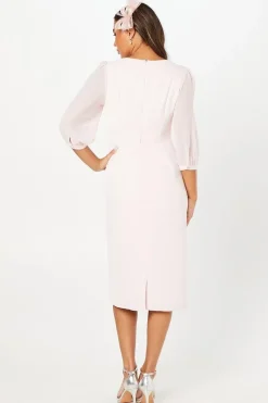 Square Neck Contrast Sleeve Pencil Dress