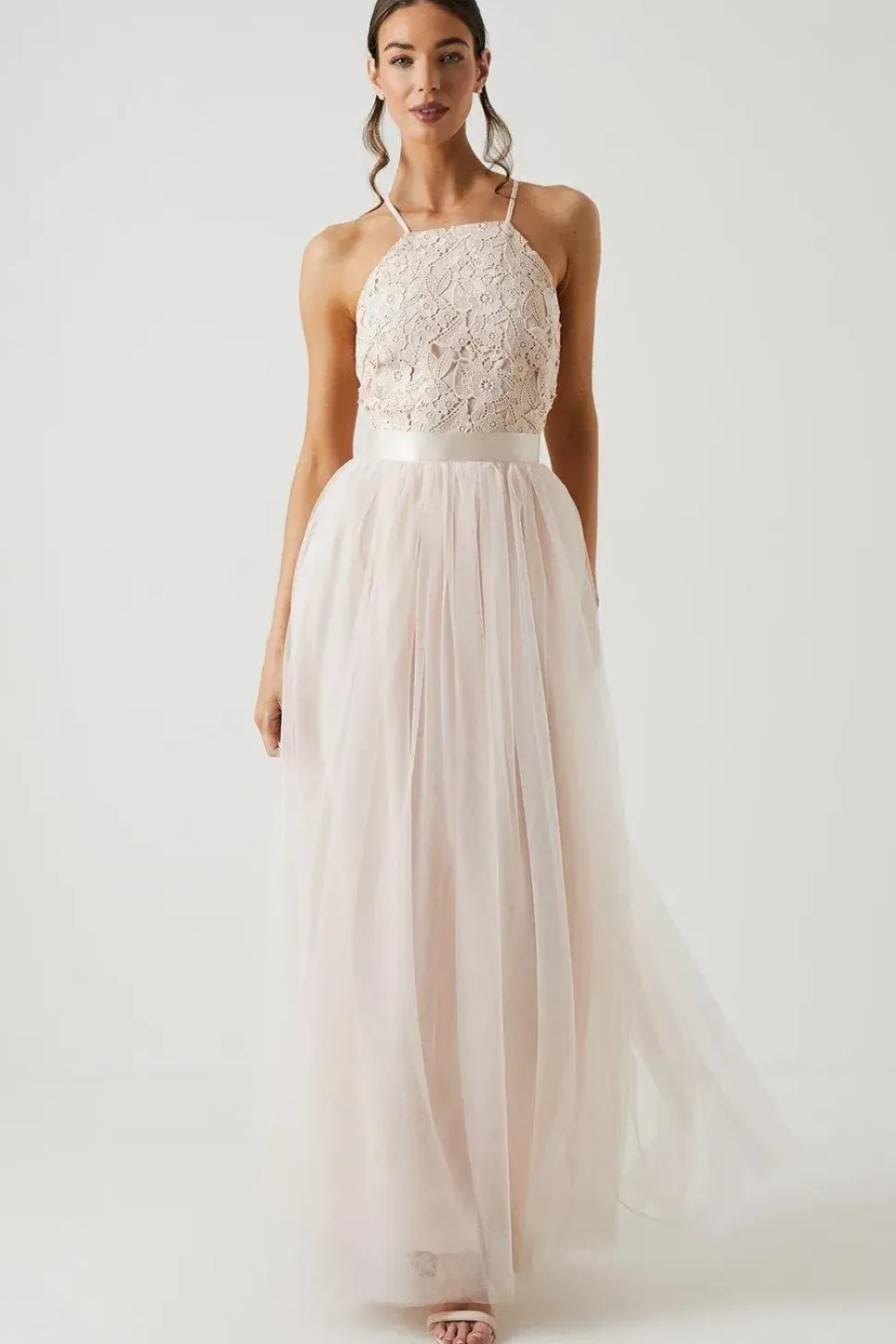 Square Neck Lace Bridesmaid Maxi Dress