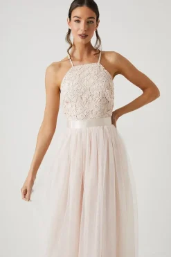 Square Neck Lace Bridesmaid Maxi Dress