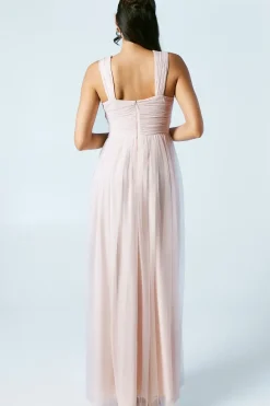 Square Neck Mesh Maxi Bridesmaid Dress