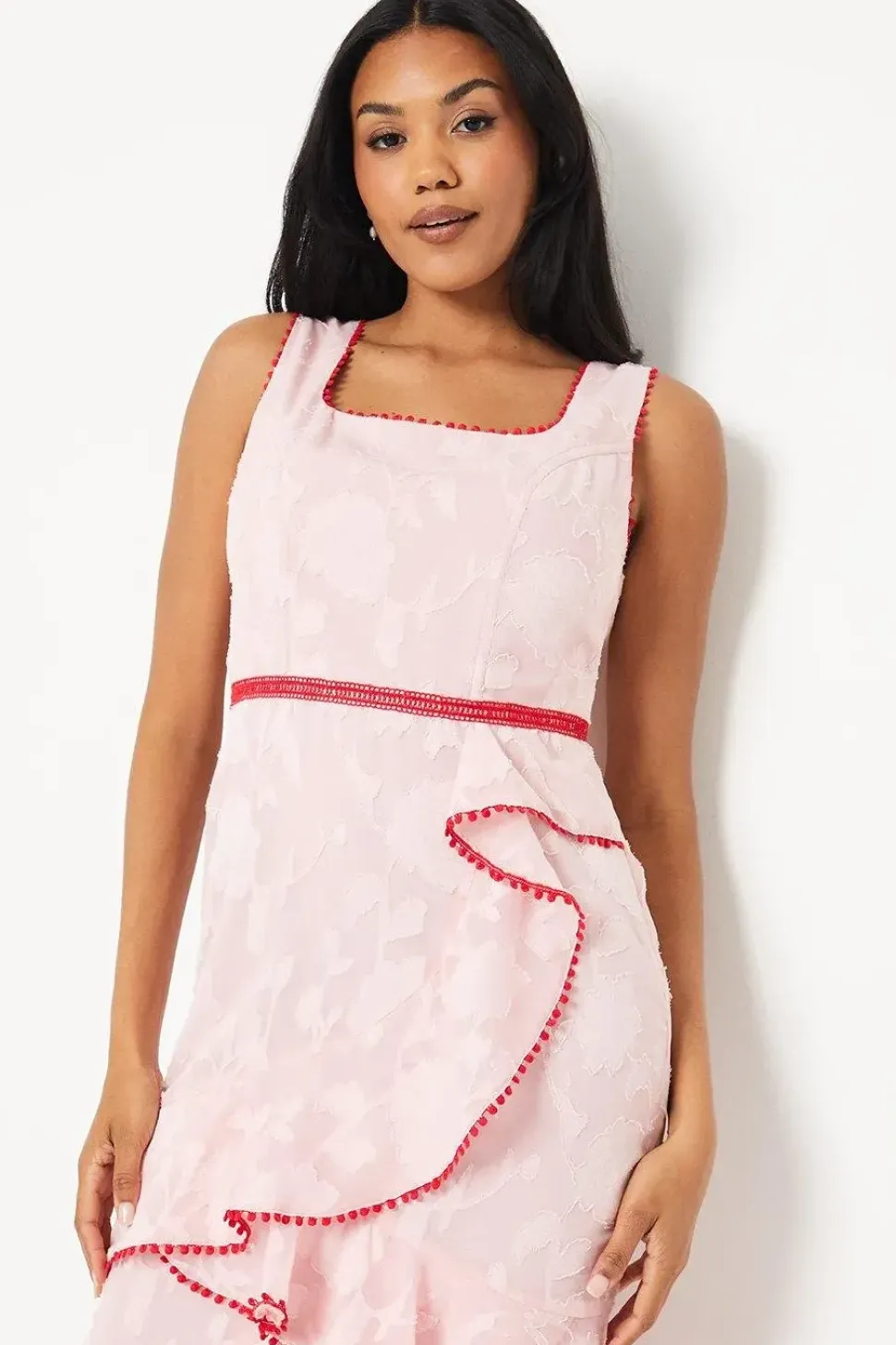 Square Neck Ruffle Midi Dress