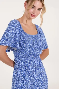 Square Neck Shirred Waist Angel Sleeve Wide Leg Jumpsuit