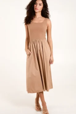 Square Neck Sleeveless Midi Pocket Dress