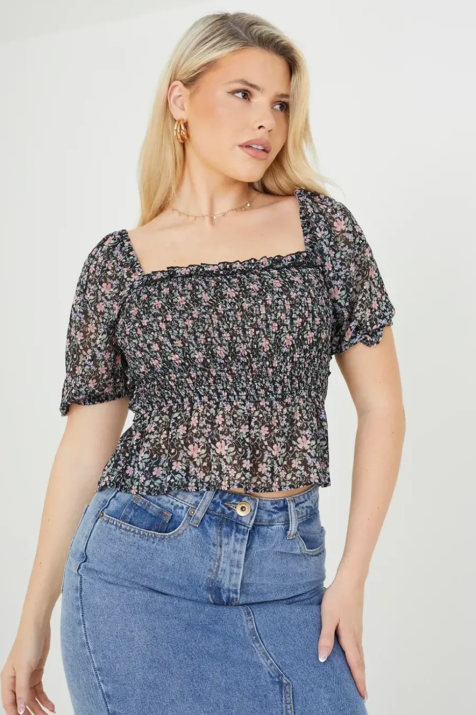 Square Neck Smock Blouse