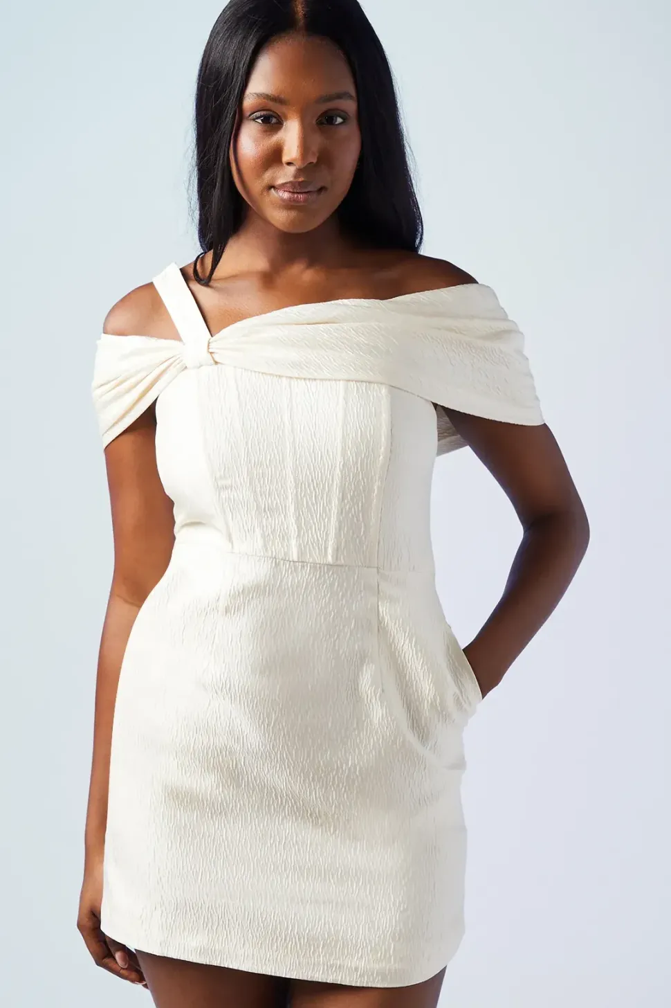 Statement Bow Bardot Bridal Mini Dress