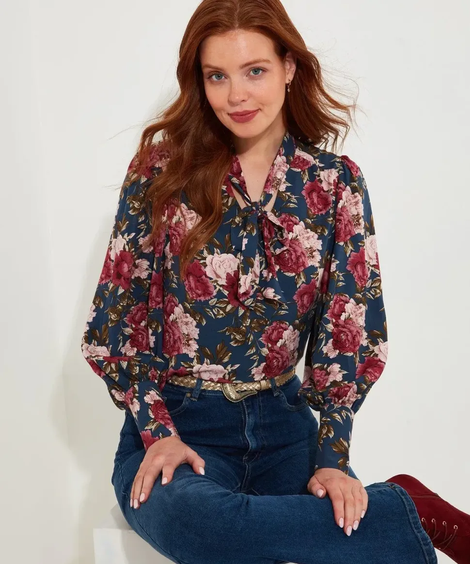 Statement Floral Pussybow Blouse