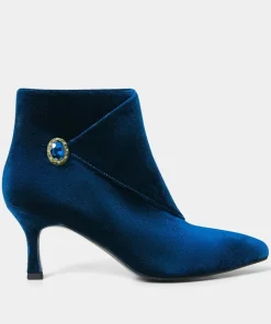 Statement Jewel Button Wrap-Around Velvet Ankle Boots