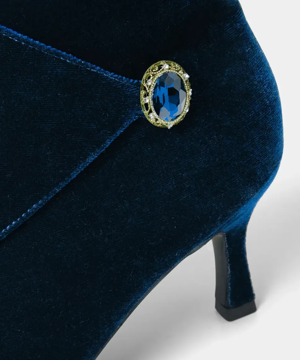 Statement Jewel Button Wrap-Around Velvet Ankle Boots