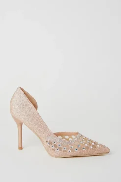 Stazie Glitter Mesh Diamante High Heeled Court Shoes