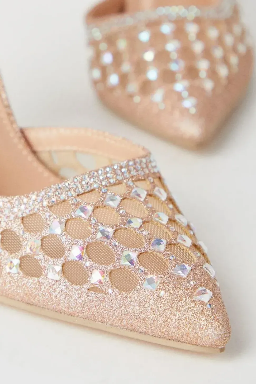 Stazie Glitter Mesh Diamante High Heeled Court Shoes