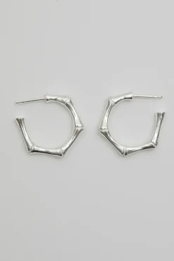 Sterling Silver 925 Bamboo Hoop Earrings