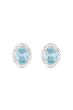 Sterling Silver 925 Blue Topaz Halo Earrings