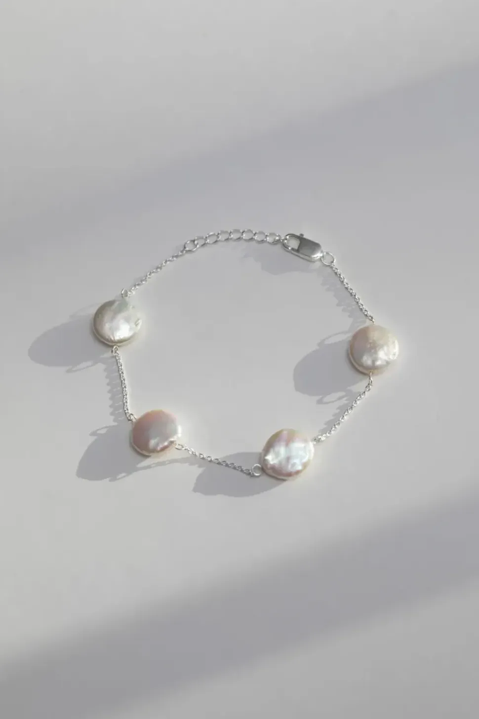 Sterling Silver 925 Coin Pearl Bracelet