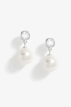 Sterling Silver 925 Cubic Zirconia and Pearl Drop Earrings