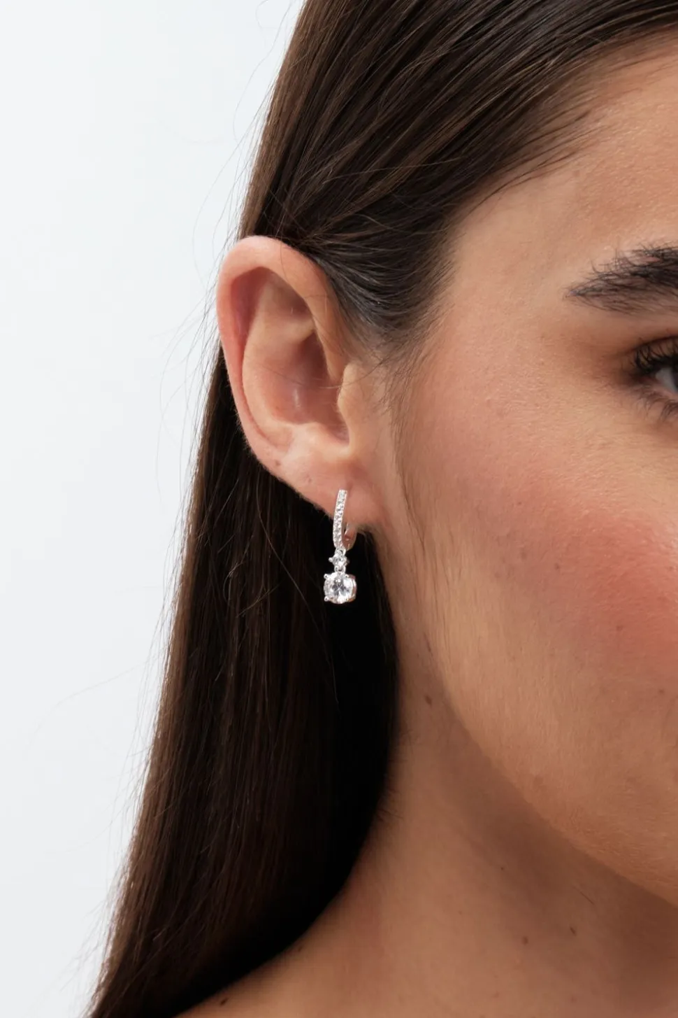 Sterling Silver 925 Cubic Zirconia Crystal Stone Huggie Hoop Earrings