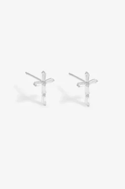 Sterling Silver 925 Cubic Zirconia Fine Cross Stud Earrings