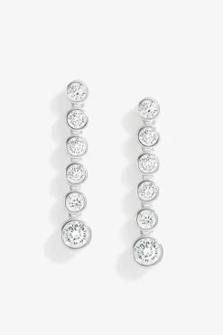 Sterling Silver 925 Cubic Zirconia Graduated Linear Besel Drop Earrings
