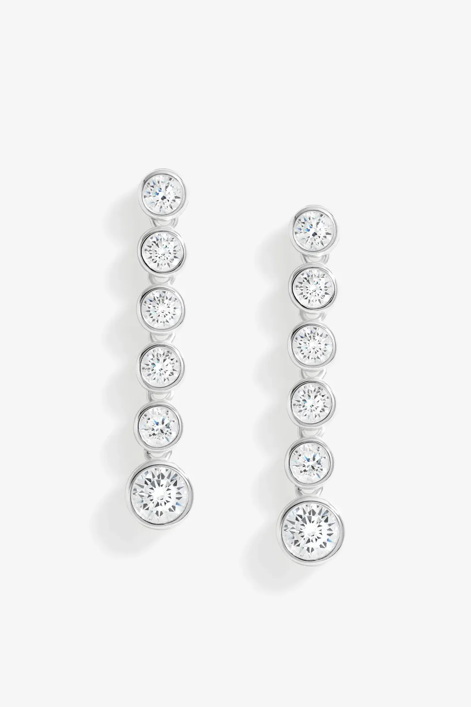 Sterling Silver 925 Cubic Zirconia Graduated Linear Besel Drop Earrings