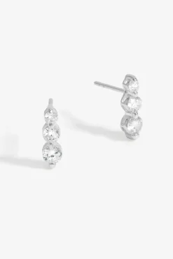 Sterling Silver 925 Cubic Zirconia Graduated Linear Stick Earrings