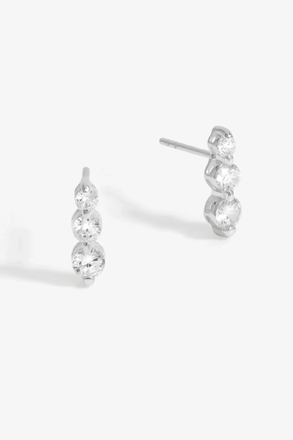 Sterling Silver 925 Cubic Zirconia Graduated Linear Stick Earrings